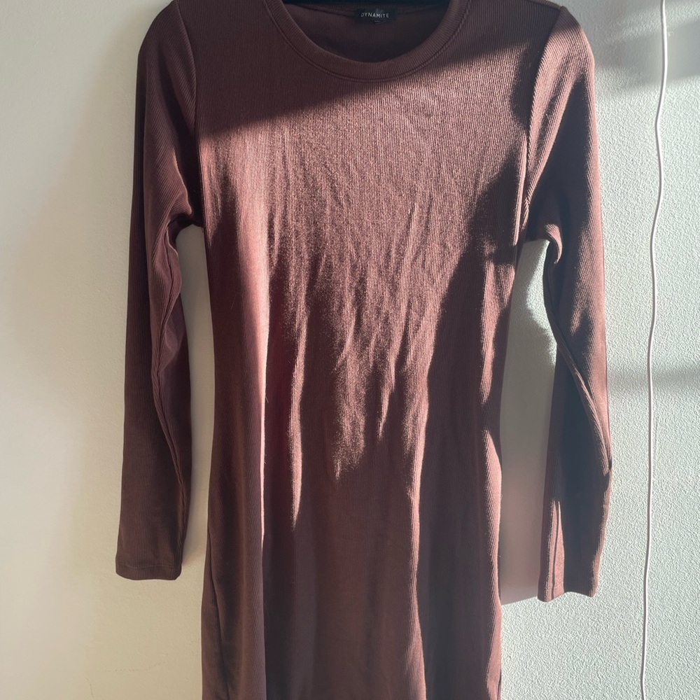 Dynamite Long Sleeve Dress - Rich Brown
